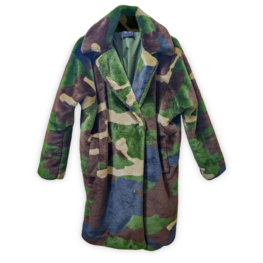 Adidas x Ivy Park Trail Fur Camouflage Coat Women's Sz S Y2K Military Oversized
